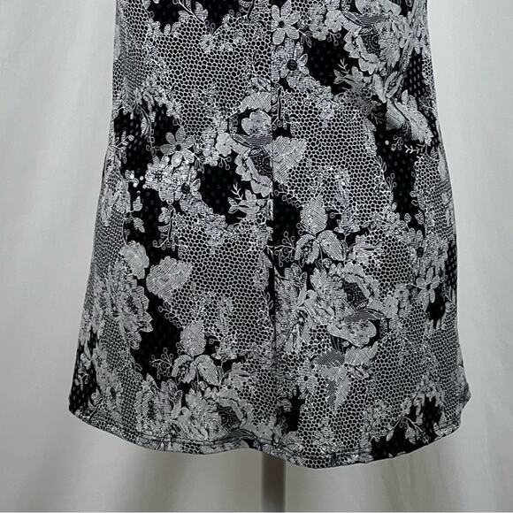 MSK Black White Chain Sequined Snakeskin Print Party Event Tunic Top Size L - Picture 6 of 9